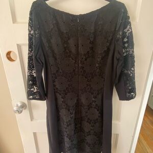 Nine West Black Sheath Dress with Bateau Neckline and 3/4 Sleeves